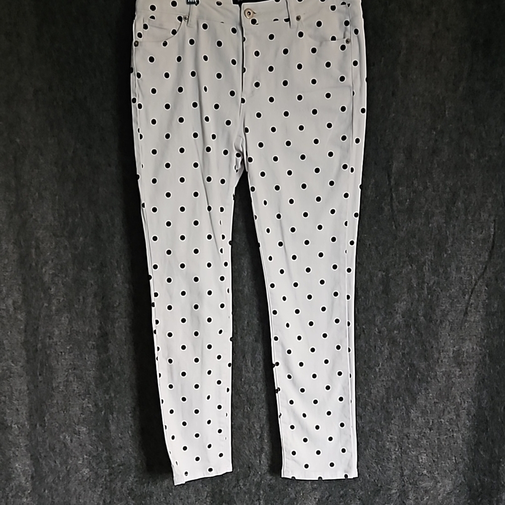 Boston Proper White Pants with Black Polka Dots